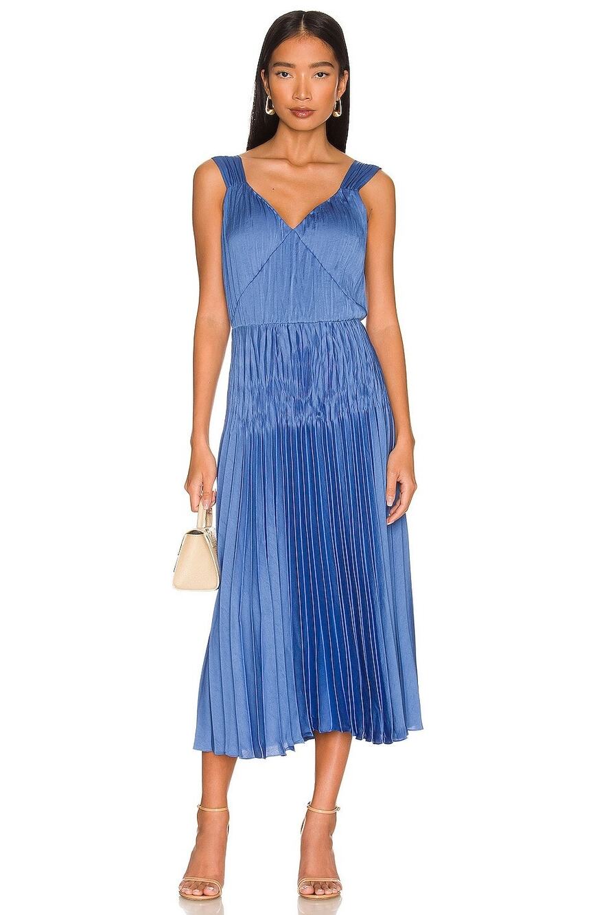 NWT Vince V-neck Pleated Slip Dress Empire Waist Blue Size Medium
